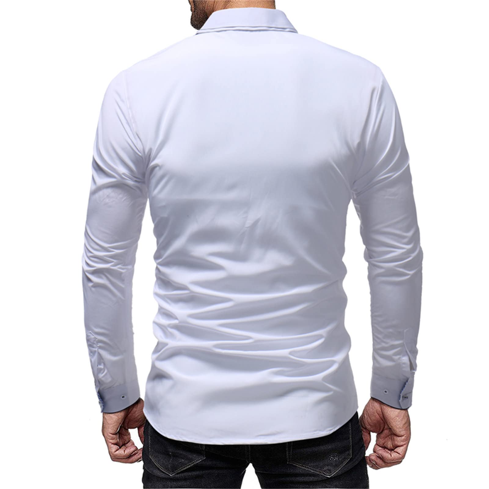 Men's Long Sleeve Button Down Shirts Casual Turn-Down Collar Slim Fit Shirts Classic Stylish Business Dress Shirts (White,XX-Large)