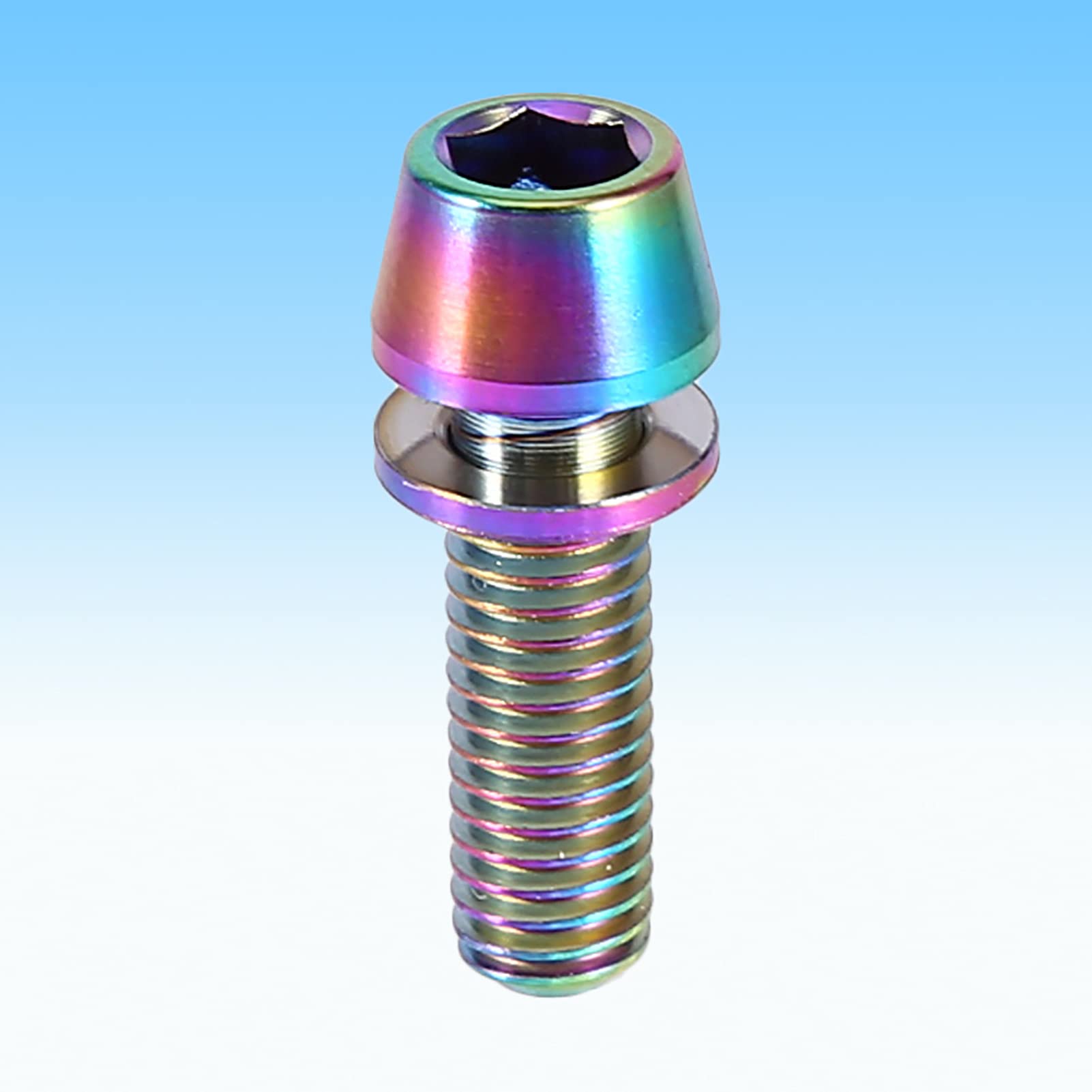 Uxsiya Screw Tapered Alloy High Strength Tapered Head Bolt Screw with Washer for Mountain Bike(M5x16-colorful)