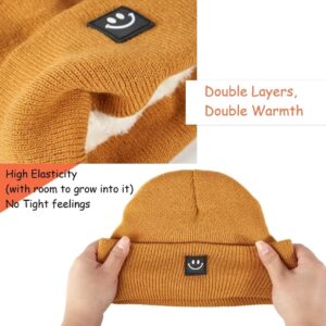 Hispeka Baby Beanie Hat 3 Packs with Cute Smiley Face, Toddler Girls Boys Baby Hats Winter, Kids Winter Hat Cold Weather Camel & Black & Light Grey