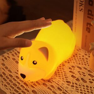 FQQWEE Cute Corgi Night Light for Kids Silicone Baby Night Light Kawaii Bedside Lamp for Breastfeeding Portable Rechargeable Animal Nursery Light Children Bedroom Decor