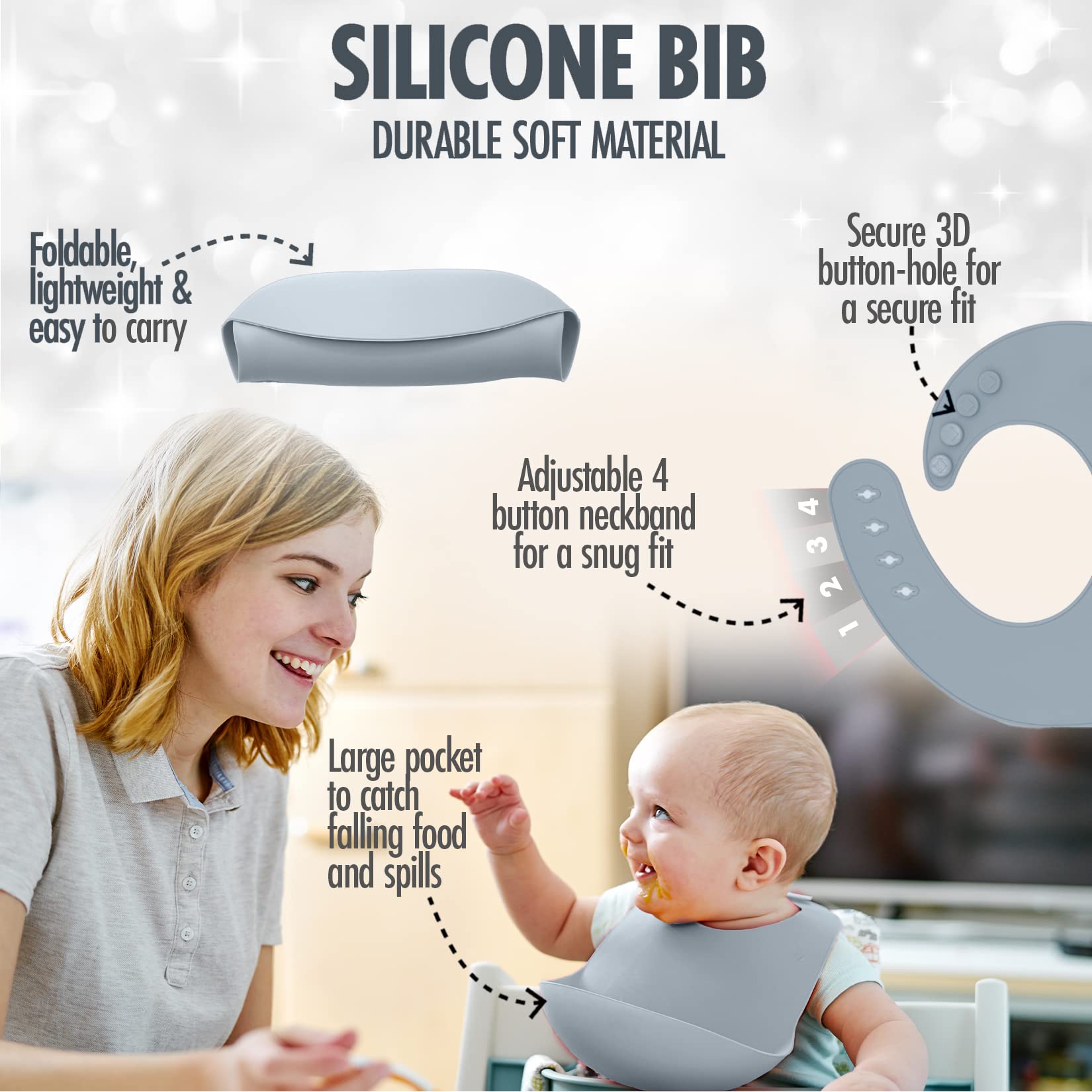 Blue Gray-10 Piece Silicone Baby Feeding Set-Baby Led Weaning Supplies-Baby Eating Supplies, Baby Plates/Toddler Plates, Bib, Sippy Cup, Baby Spoons First Stage 4 months, and Infant Silicone Fork