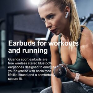 GUANDA TECHNOLOGIES CO., LTD., Bluetooth 5.0 in-Ear Stereo Headphones, Built-in Mic, Premium Sound Earphones, Deep Bass, HiFi Audio, Sports White