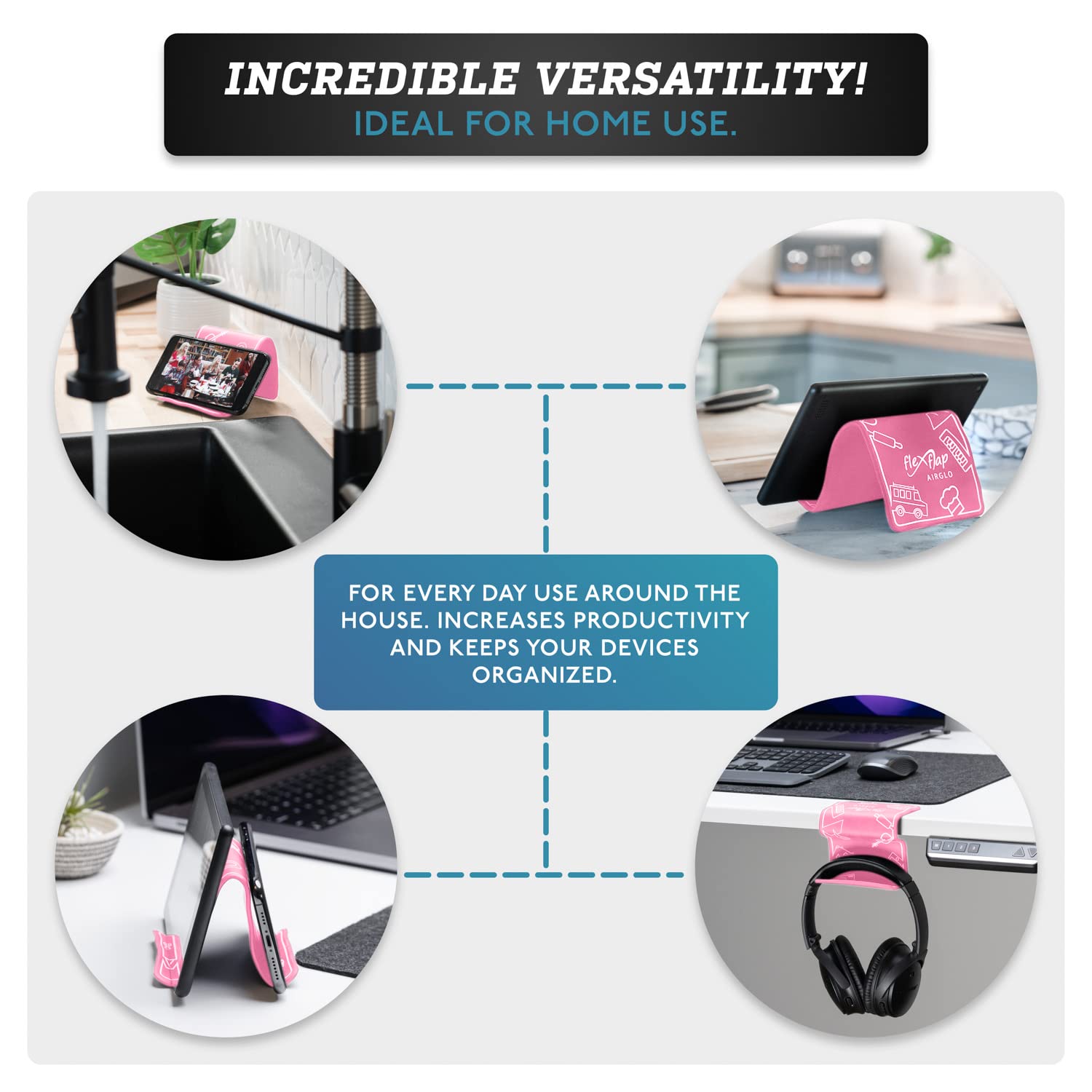 Airplane Travel Essentials for Flying Flex Flap Cell Phone Holder & Flexible Tablet Stand for Desk, Bed, Treadmill, Home & in-Flight Airplane Travel Accessories - Travel Must Haves Gadgets (Pro Pink)