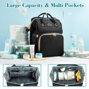 REPIG Diaper Bag Backpack with Changing Station, Large Baby Diaper Bag, Multifunctional Travel Diaper Waterproof Backpack for Baby Boy & Girls, with Portable Diaper Pad, Black