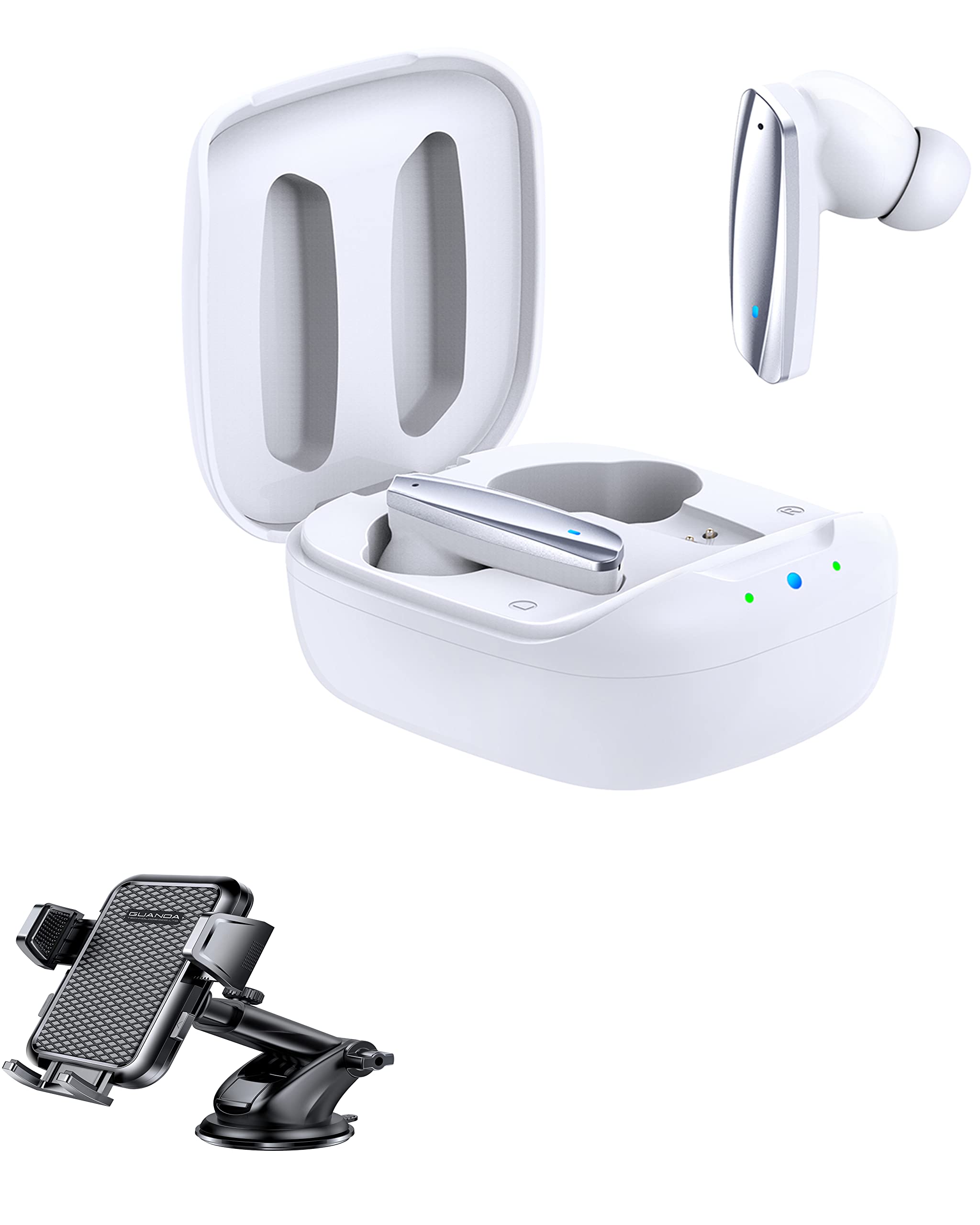 GUANDA TECHNOLOGIES CO., LTD., Bluetooth 5.0 in-Ear Stereo Headphones, Built-in Mic, Premium Sound Earphones, Deep Bass, HiFi Audio, Sports White