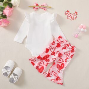 Aslaylme Newborn Girl Valentine Day Clothes Baby My 1st Valentine's Day Flare Pant Outfit (Red, 0-3 Months)