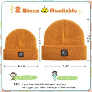 Hispeka Baby Beanie Hat 3 Packs with Cute Smiley Face, Toddler Girls Boys Baby Hats Winter, Kids Winter Hat Cold Weather Camel & Black & Light Grey