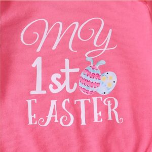 Aslaylme Newborn Girl Easter's Day Clothes Baby Easter Egg Flare Pant Outfit My 1st Easter's Day Bodysuit (Pink-1st,0-3 Months)