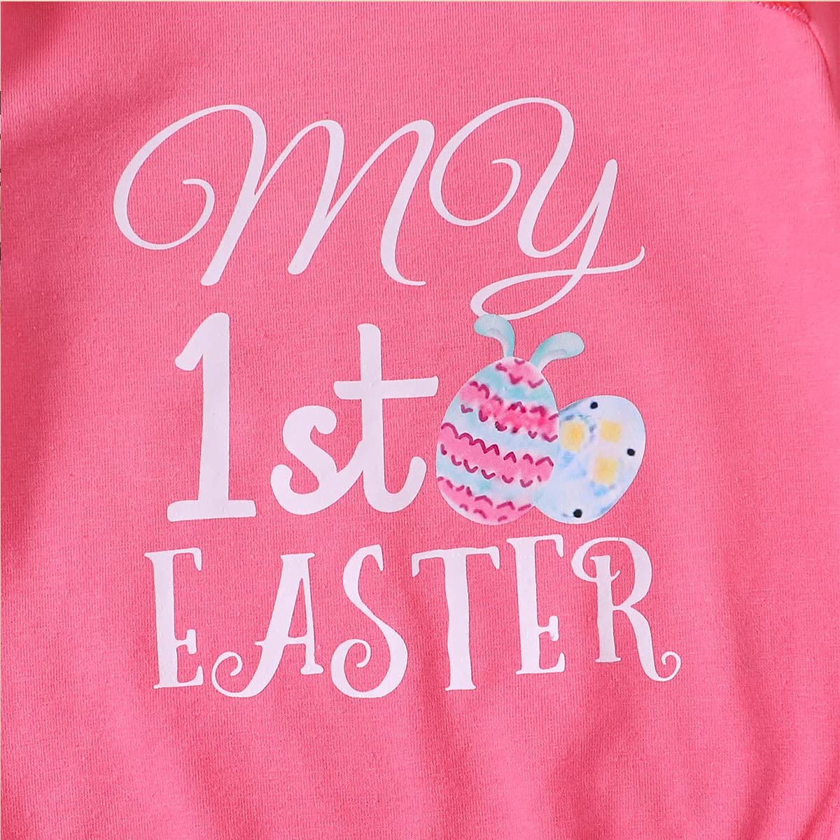 Aslaylme Newborn Girl Easter's Day Clothes Baby Easter Egg Flare Pant Outfit My 1st Easter's Day Bodysuit (Pink-1st,0-3 Months)