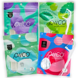 piico dental floss toothpicks flavors bundle - 400 pcs. shred-resistant flossers for adults with xylitol formula | oral care for strong teeth & gums virtual bundle and sell for 15% discount