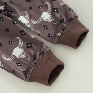 2Pcs Toddler Baby Boy Western Clothes Cow Print Long Sleeve Pullover Sweatshirt Tops+Jogger Pants Fall Winter Outfits (Coffee, 0-6 Months)