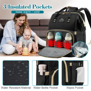 REPIG Diaper Bag Backpack with Changing Station, Large Baby Diaper Bag, Multifunctional Travel Diaper Waterproof Backpack for Baby Boy & Girls, with Portable Diaper Pad, Black