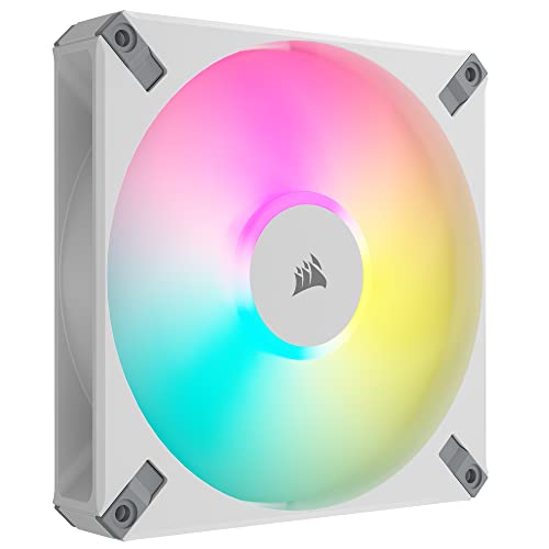 Corsair iCUE AF140 RGB Elite 140mm PWM Dual Fan Kit - Eight RGB LEDs Per Fan - AirGuide Technology - Fluid Dynamic Bearing - Zero RPM Fan Mode - Included iCUE Lighting Node CORE Controller - White