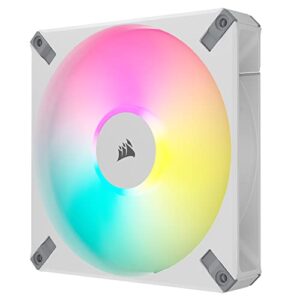 Corsair iCUE AF140 RGB Elite 140mm PWM Dual Fan Kit - Eight RGB LEDs Per Fan - AirGuide Technology - Fluid Dynamic Bearing - Zero RPM Fan Mode - Included iCUE Lighting Node CORE Controller - White