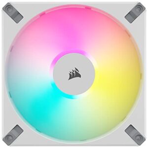 Corsair iCUE AF140 RGB Elite 140mm PWM Dual Fan Kit - Eight RGB LEDs Per Fan - AirGuide Technology - Fluid Dynamic Bearing - Zero RPM Fan Mode - Included iCUE Lighting Node CORE Controller - White