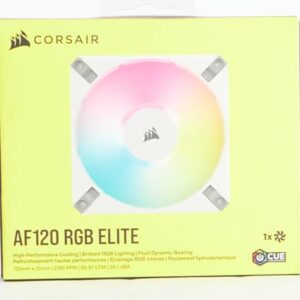 Corsair iCUE AF120 RGB Elite 120mm PWM Fan - Eight RGB LEDs - AirGuide Technology - Fluid Dynamic Bearing - Zero RPM Fan Mode - CORSAIR iCUE Software Compatible - White