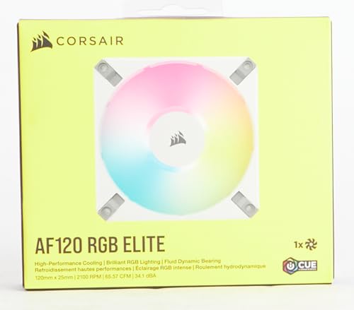 Corsair iCUE AF120 RGB Elite 120mm PWM Fan - Eight RGB LEDs - AirGuide Technology - Fluid Dynamic Bearing - Zero RPM Fan Mode - CORSAIR iCUE Software Compatible - White