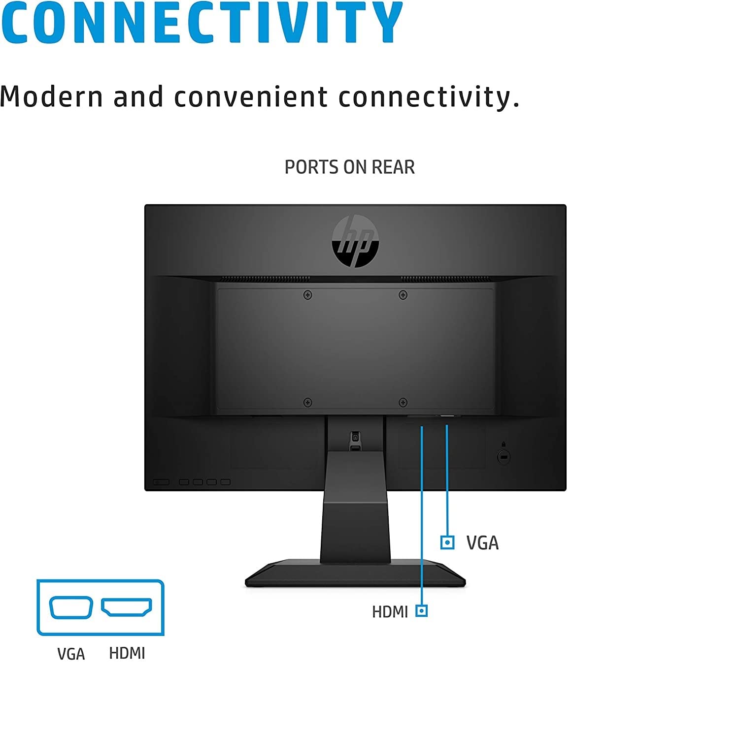 HP New V20 HD+ Compact Monitor: 19.5-inch HD+ Computer Monitor with TN Panel and Blue Light Settings, Monitor with Tiltable Screen, HDMI and VGA Port, 60Hz, TF-HDMI Cable, Black