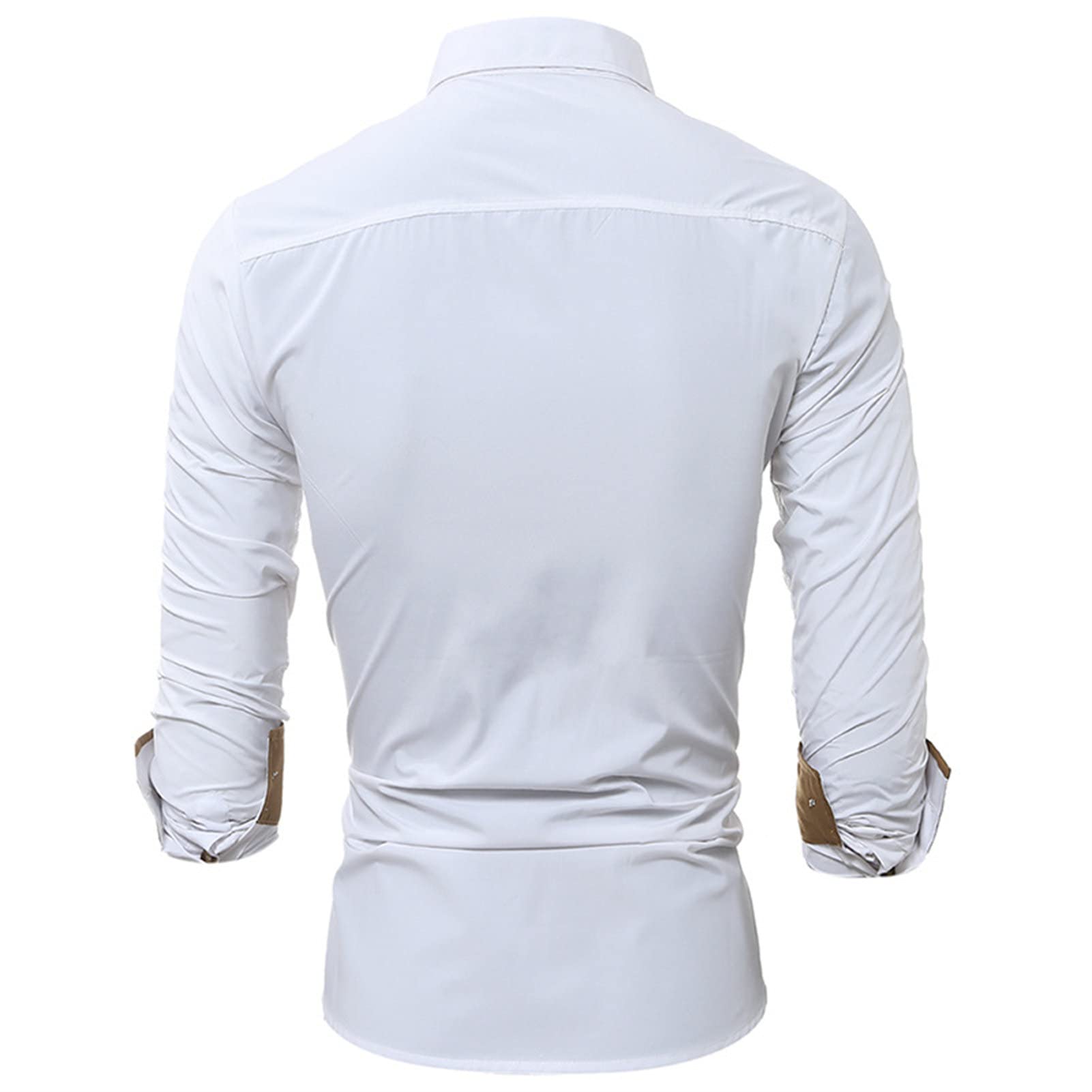 Men's Business Long Sleeve Dress Shirt Stylish Slim Fit Button Up Shirts Solid Lightweight Turn-Down Collar Shirt (White,Large)