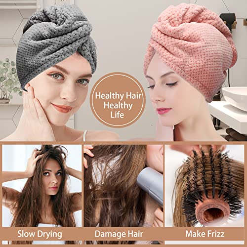 CZZXI 3 PCS Microfiber Hair Towel, Hair Wraps for Women Wet Hair, Fast Drying Hair Turban, Anti Frizz Head Towels Wrap for Curly Hair (Grey, Pink, Blue)