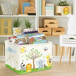 Clastyle Cube Jungle Safari Animals Nursery Storage Basket Forest Elephant Giraffe Tree Shelf Basket for Clothes Toys Books Rectangle Bedroom Playroom Monkey Lion Storage Bin, 36L