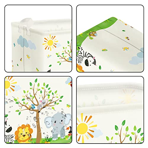 Clastyle Cube Jungle Safari Animals Nursery Storage Basket Forest Elephant Giraffe Tree Shelf Basket for Clothes Toys Books Rectangle Bedroom Playroom Monkey Lion Storage Bin, 36L