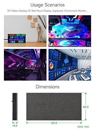 Waveshare RGB Full-Color LED Matrix Panel, 2.5mm Pitch, 64×32 Pixels, Adjustable Brightness, Compatible with Raspberry Pi 5/4B/3B/Zero/Zero W/Zero 2W/Pico/Pico W/Pico WH