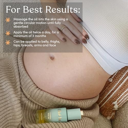 ELLAOLA Belly Oil for Pregnancy Stretch Marks & Maternity Scars - Quick dry Formula with Squalene and Vitamin C Hydrates Face & Body, Pregnancy + Postpartum Skincare, Fragrance Free | 1.7 fl. oz.