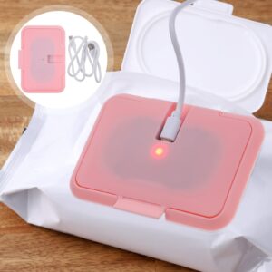 Baby Wipe Warmer USB Dispenser Portable Diaper Wipe Warmer Temperature Control Hand Wipes Holder for Home Travel Car Pink