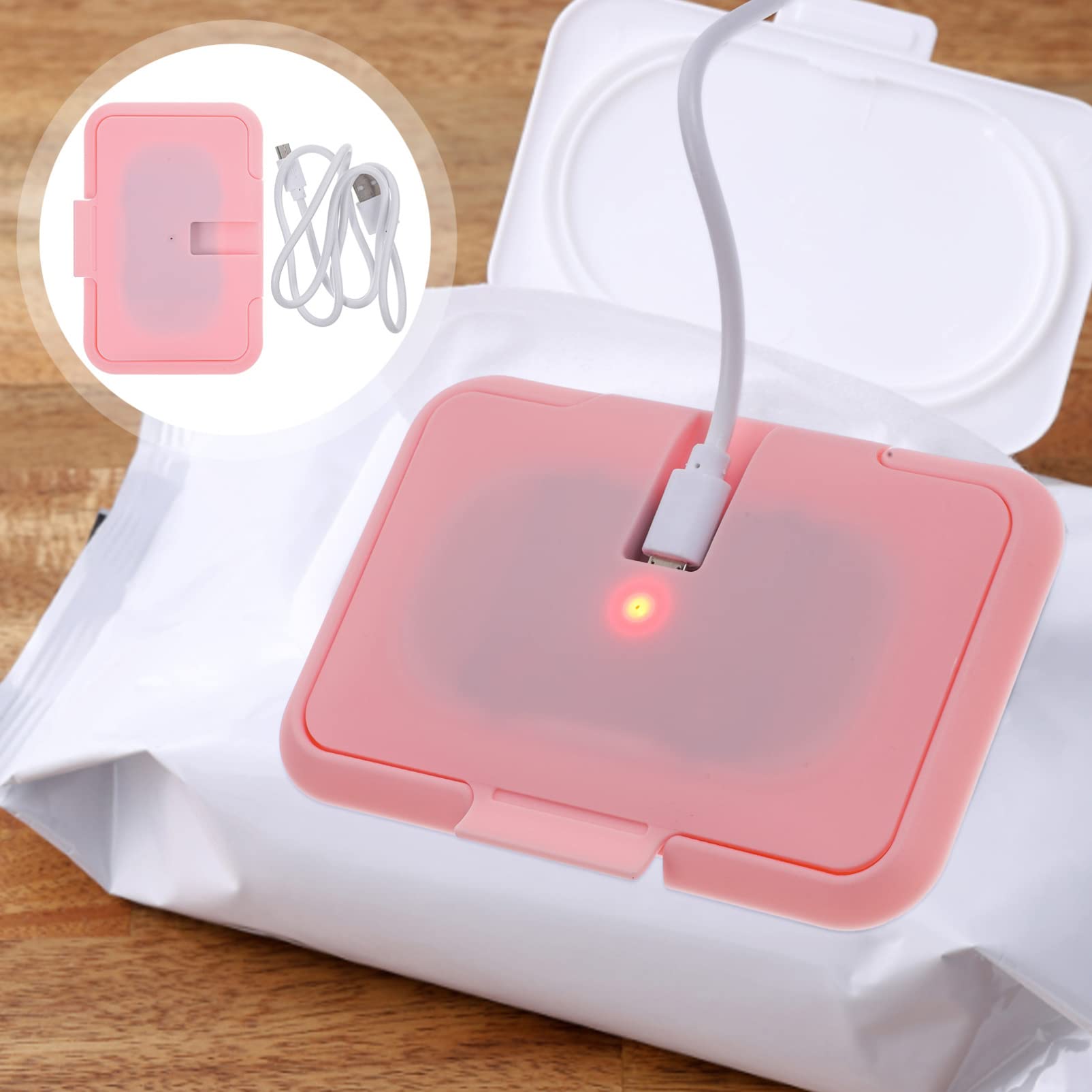 Baby Wipe Warmer USB Dispenser Portable Diaper Wipe Warmer Temperature Control Hand Wipes Holder for Home Travel Car Pink