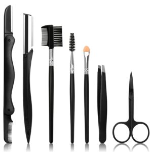 sunuly eyebrow razor, 7 in 1 eyebrow kit, eyebrow trimmer set including brow razors, brush, scissors, tweezers, with plastic box for women men eyebrow eyelash facial grooming