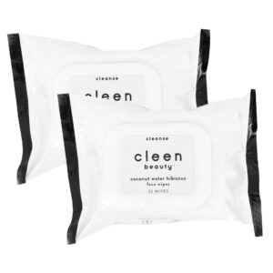 cleen beauty coconut water hibiscus face wipes l hydrating facial cleansing makeup remover l biodegradable face wash cloth l 2 pack