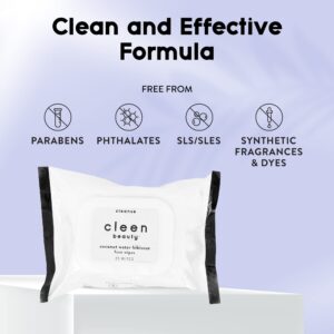 Cleen Beauty Coconut Water Hibiscus Face Wipes l Hydrating Facial Cleansing Makeup Remover l Biodegradable Face Wash Cloth l 2 Pack