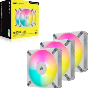 Corsair iCUE AF120 RGB Elite 120mm PWM Triple Fan Kit - Eight RGB LEDs Per Fan - AirGuide Technology - Fluid Dynamic Bearing - Zero RPM Fan Mode - Included iCUE Lighting Node CORE Controller - White