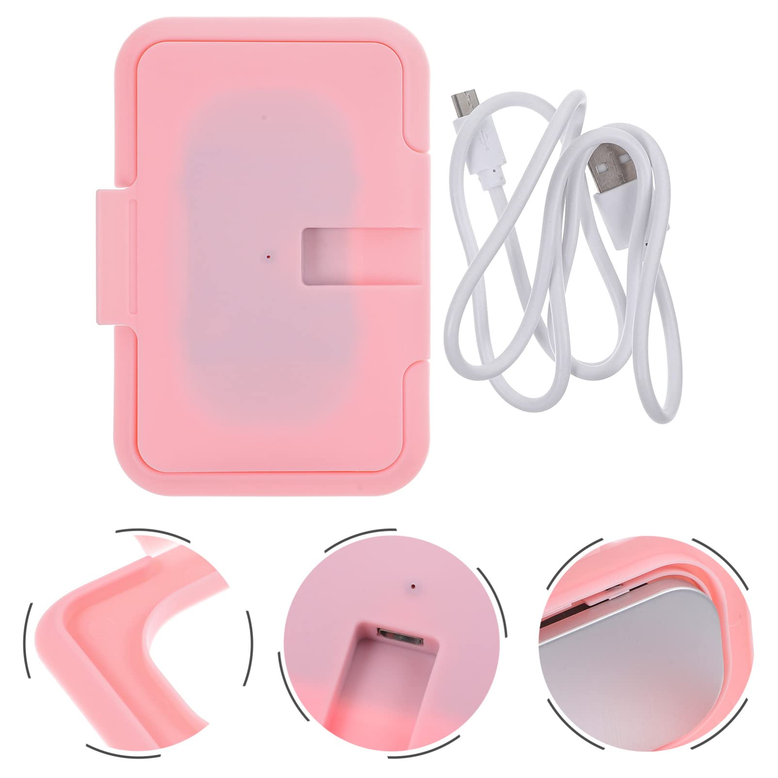 Baby Wipe Warmer USB Dispenser Portable Diaper Wipe Warmer Temperature Control Hand Wipes Holder for Home Travel Car Pink