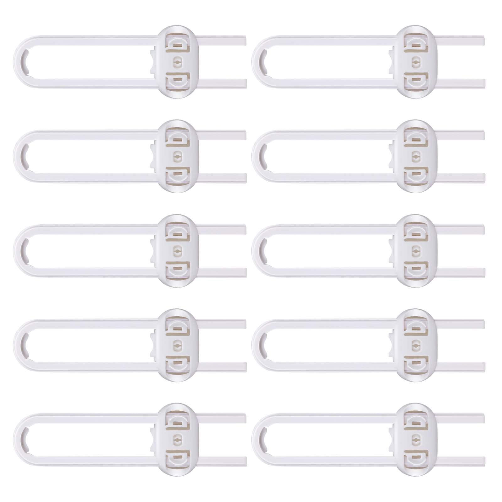 10-Pack Safety Cabinet Locks for babies, Child safety cabinet locks, baby Proof Cabinet latches, Adjustable U-Shaped Sliding Child locks for Closet cabinets Knob Handle(WHITE)