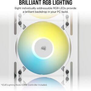 Corsair iCUE AF120 RGB Elite 120mm PWM Triple Fan Kit - Eight RGB LEDs Per Fan - AirGuide Technology - Fluid Dynamic Bearing - Zero RPM Fan Mode - Included iCUE Lighting Node CORE Controller - White