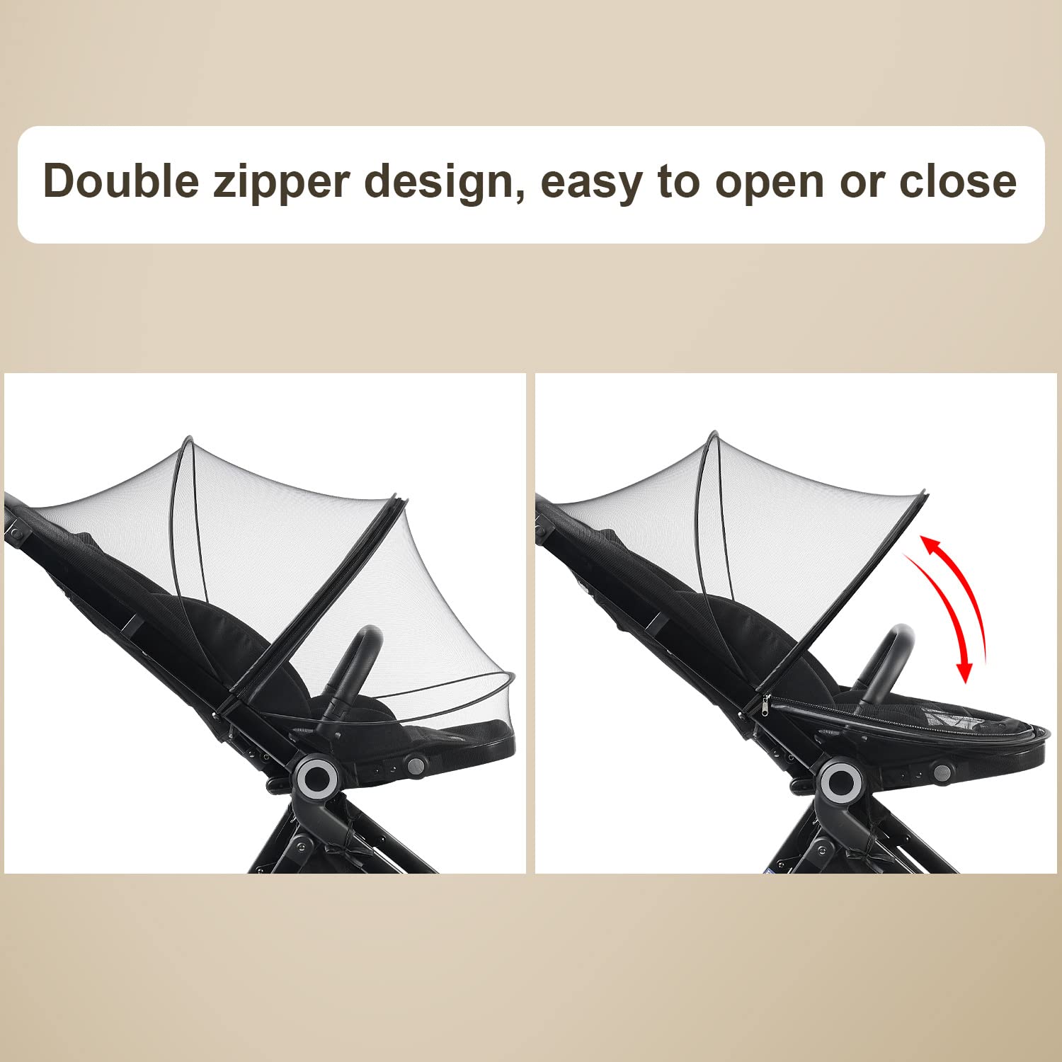 DUSHARKFUN Baby Mosquito Net with Double Zipper Bassinet Stroller Cover for Baby/Stroller/Car Seat/Cradles/Carriers, Easy to Use, Visible Breathable Mesh, Keep Insects/Bugs/Cats Out, Black