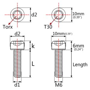 Wanyifa Titanium Torx Square Head M6 x 10 15 20 25 30 35 40 45 50 60 65 70 80mm Screw Pack of 5 (Burn Blue, M6x10mm)