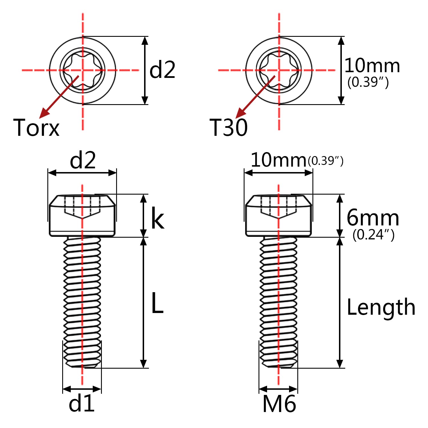 Wanyifa Titanium Torx Square Head M6 x 10 15 20 25 30 35 40 45 50 60 65 70 80mm Screw Pack of 5 (Burn Blue, M6x10mm)