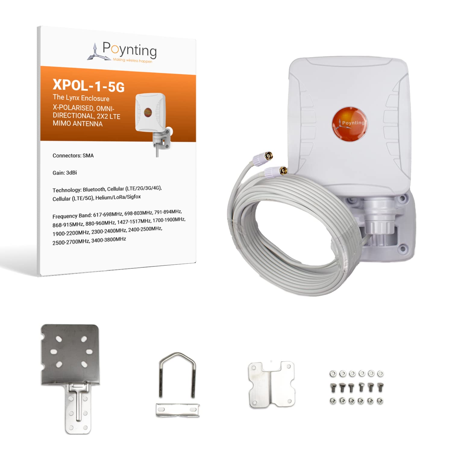 Poynting XPOL-1-5G Hotspot Omnidirectional Antenna | 2X2 MIMO | 617-3800 MHz | 4G/LTE 5G | 3.5dBi | SMA (M)