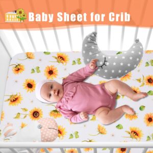 Cloele Sunflower Fitted Crib Sheet - Baby 100% Polyester 1 Pack Flower Crib Sheet for Standard Crib and Toddler Mattresses - Floral Nursery Bed Sheet Crib Mattress Toddler Sheet for Baby Girls