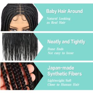 Humistwbiu Braided Wigs for African American Women Full Double Lace Front Square Knotless Box Braid Wig with Baby Hair Japan-made Lightweight Synthetic Black Hand Braided Wigs 36 Inch (1B)