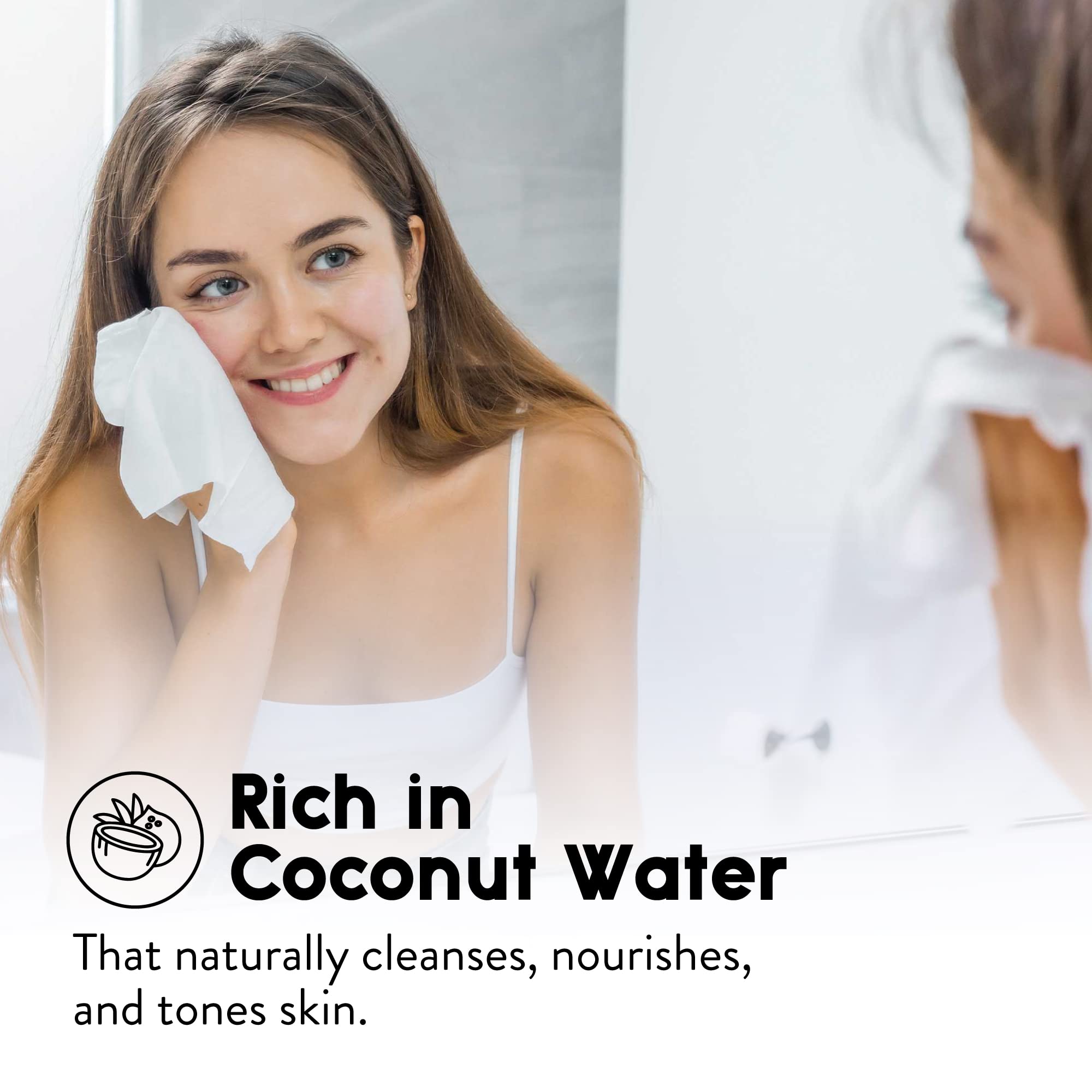 Cleen Beauty Coconut Water Hibiscus Face Wipes l Hydrating Facial Cleansing Makeup Remover l Biodegradable Face Wash Cloth l 2 Pack