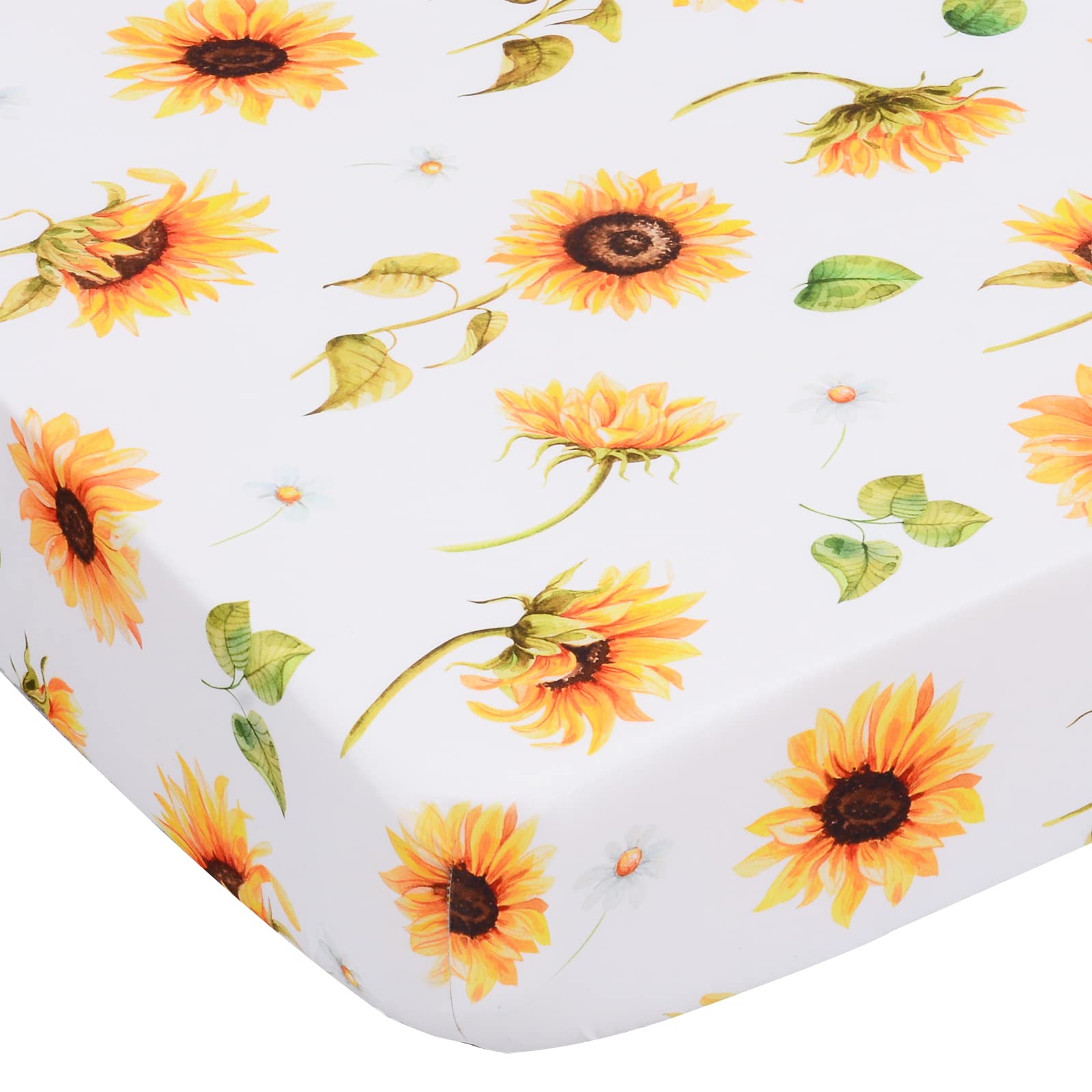 Cloele Sunflower Fitted Crib Sheet - Baby 100% Polyester 1 Pack Flower Crib Sheet for Standard Crib and Toddler Mattresses - Floral Nursery Bed Sheet Crib Mattress Toddler Sheet for Baby Girls