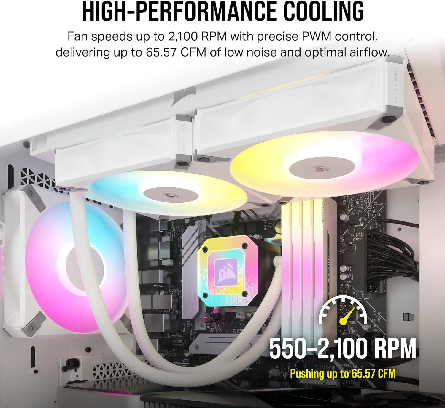 Corsair iCUE AF120 RGB Elite 120mm PWM Triple Fan Kit - Eight RGB LEDs Per Fan - AirGuide Technology - Fluid Dynamic Bearing - Zero RPM Fan Mode - Included iCUE Lighting Node CORE Controller - White