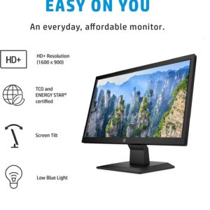 HP New V20 HD+ Compact Monitor: 19.5-inch HD+ Computer Monitor with TN Panel and Blue Light Settings, Monitor with Tiltable Screen, HDMI and VGA Port, 60Hz, TF-HDMI Cable, Black