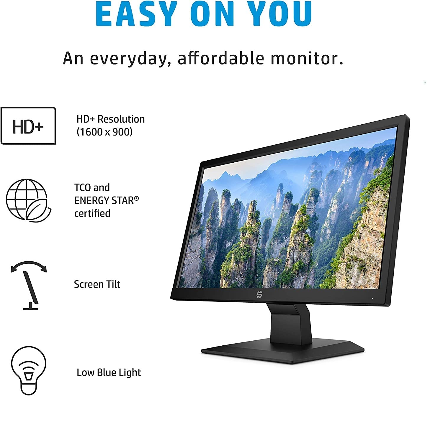 HP New V20 HD+ Compact Monitor: 19.5-inch HD+ Computer Monitor with TN Panel and Blue Light Settings, Monitor with Tiltable Screen, HDMI and VGA Port, 60Hz, TF-HDMI Cable, Black