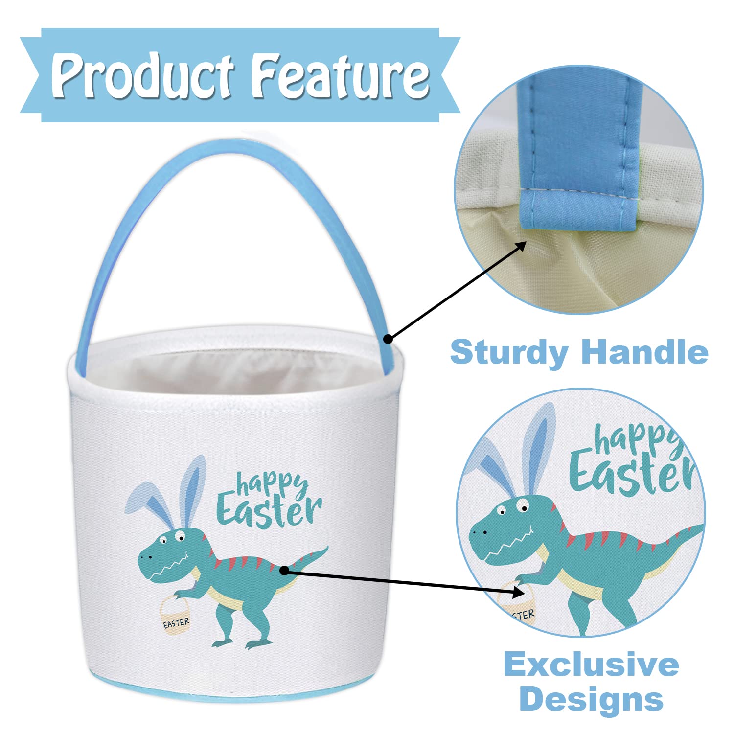 Partywind Easter Baskets for Kids, Dinosaur Easter Basket with Handle for Egg Hunt Games, Easter Surprise for Boys and Girls, Easter Day Party Supplies Favors (1 PCS)