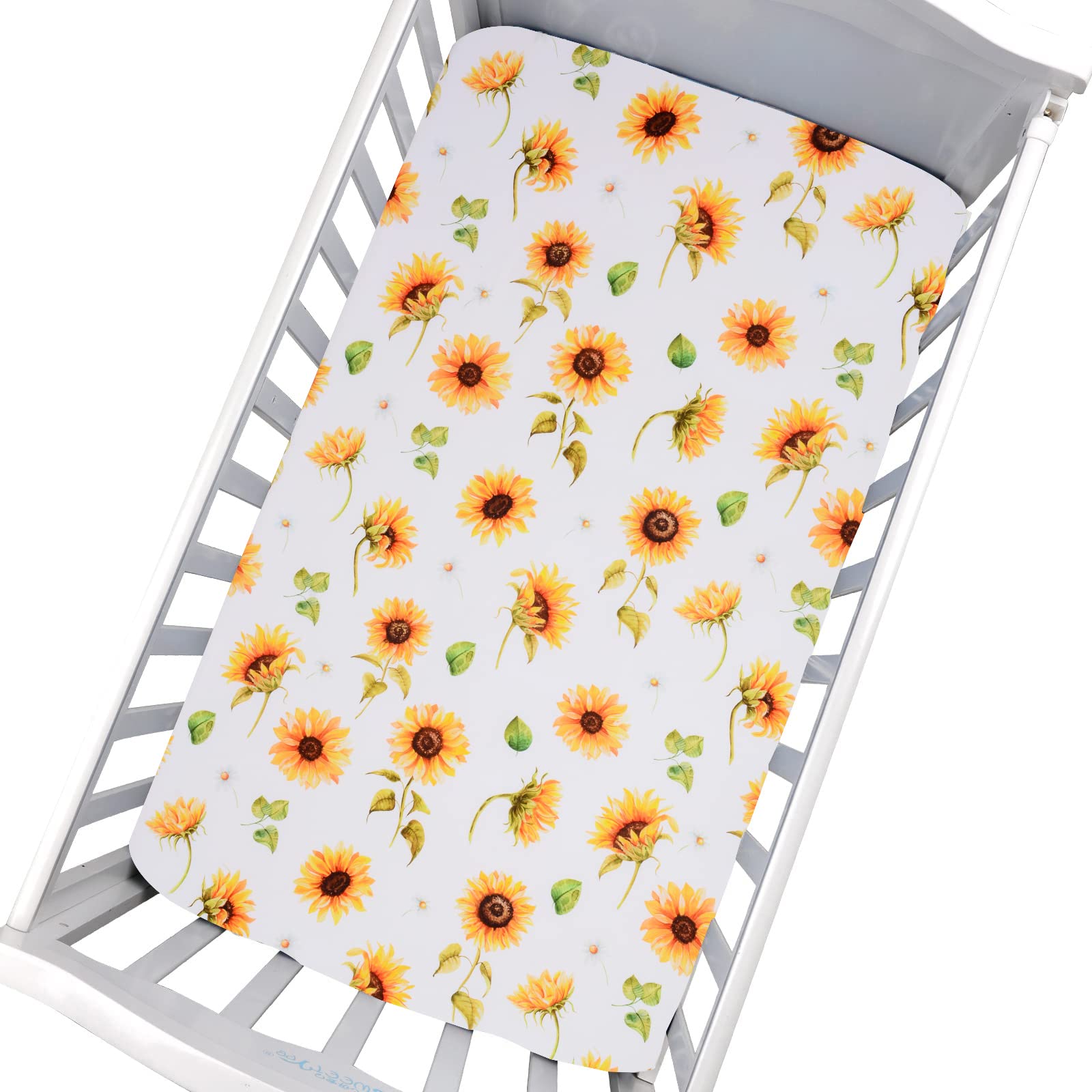 Cloele Sunflower Fitted Crib Sheet - Baby 100% Polyester 1 Pack Flower Crib Sheet for Standard Crib and Toddler Mattresses - Floral Nursery Bed Sheet Crib Mattress Toddler Sheet for Baby Girls